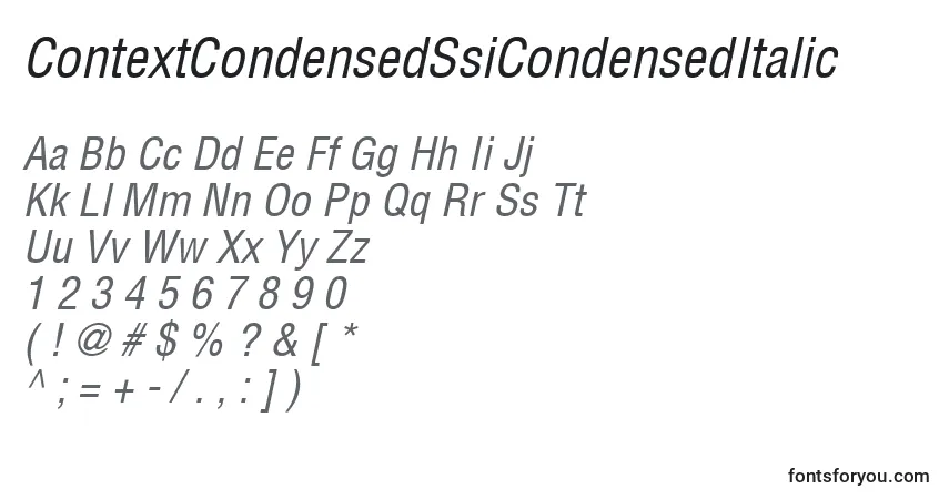 Czcionka ContextCondensedSsiCondensedItalic – alfabet, cyfry, specjalne znaki