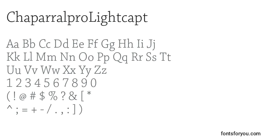 A fonte ChaparralproLightcapt – alfabeto, números, caracteres especiais