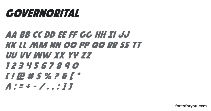 Schriftart Governorital – Alphabet, Zahlen, spezielle Symbole