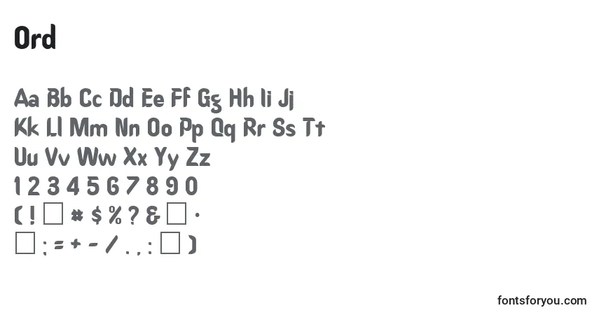 Czcionka Ord – alfabet, cyfry, specjalne znaki