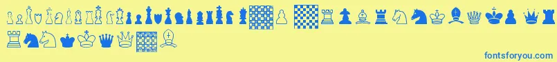 フォントChessTfb – 青い文字が黄色の背景にあります。