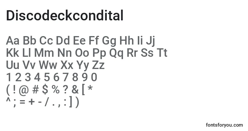 Czcionka Discodeckcondital – alfabet, cyfry, specjalne znaki
