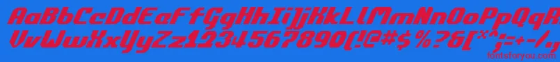 Commonv2i-Schriftart – Rote Schriften auf blauem Hintergrund