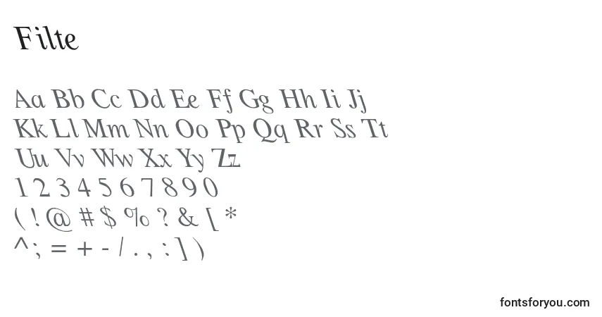 Czcionka Filte – alfabet, cyfry, specjalne znaki