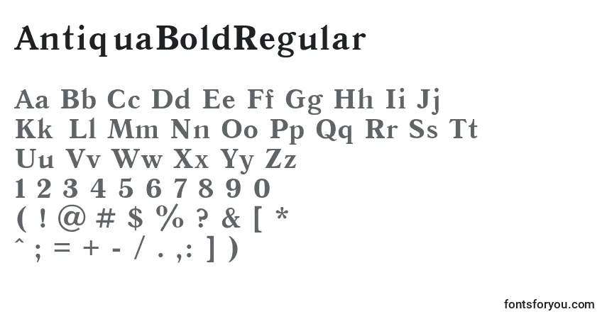 Czcionka AntiquaBoldRegular – alfabet, cyfry, specjalne znaki