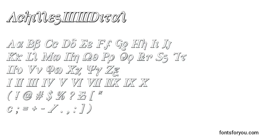 Czcionka Achilles33Dital – alfabet, cyfry, specjalne znaki