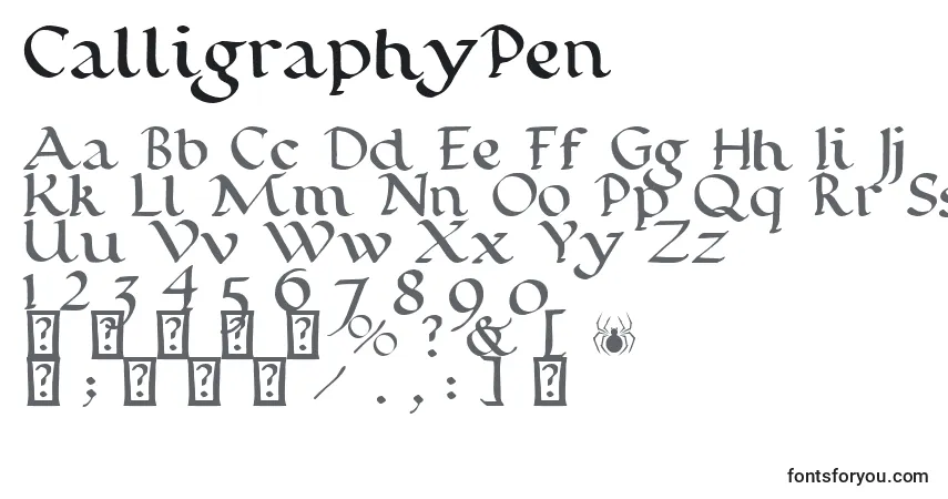 Schriftart CalligraphyPen – Alphabet, Zahlen, spezielle Symbole