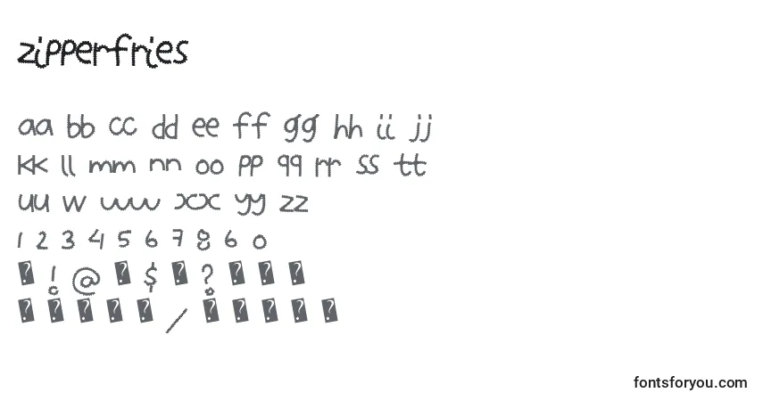 Czcionka Zipperfries – alfabet, cyfry, specjalne znaki