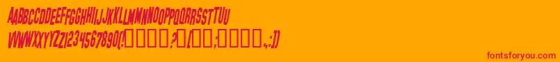 HollywoodHillsCondensedItalic-Schriftart – Rote Schriften auf orangefarbenem Hintergrund