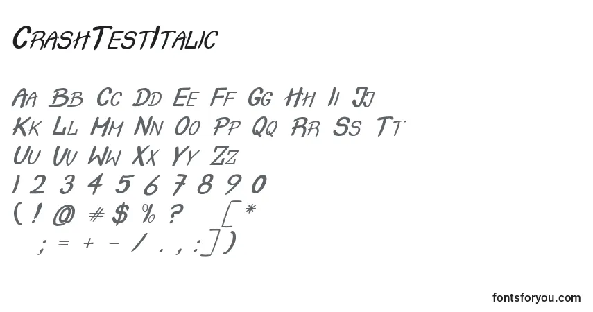 A fonte CrashTestItalic – alfabeto, números, caracteres especiais