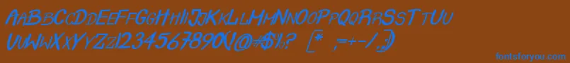 CrashTestItalic-Schriftart – Blaue Schriften auf braunem Hintergrund