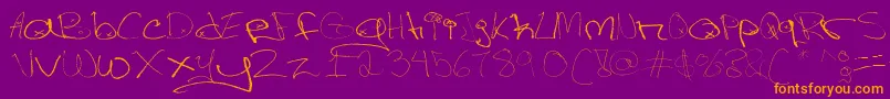 Figgehandstyle-Schriftart – Orangefarbene Schriften auf violettem Hintergrund