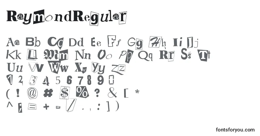 Czcionka RaymondRegular – alfabet, cyfry, specjalne znaki