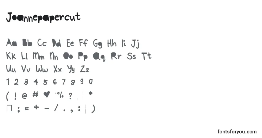 Schriftart Joannepapercut – Alphabet, Zahlen, spezielle Symbole