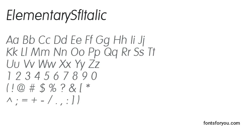 Шрифт ElementarySfItalic – алфавит, цифры, специальные символы