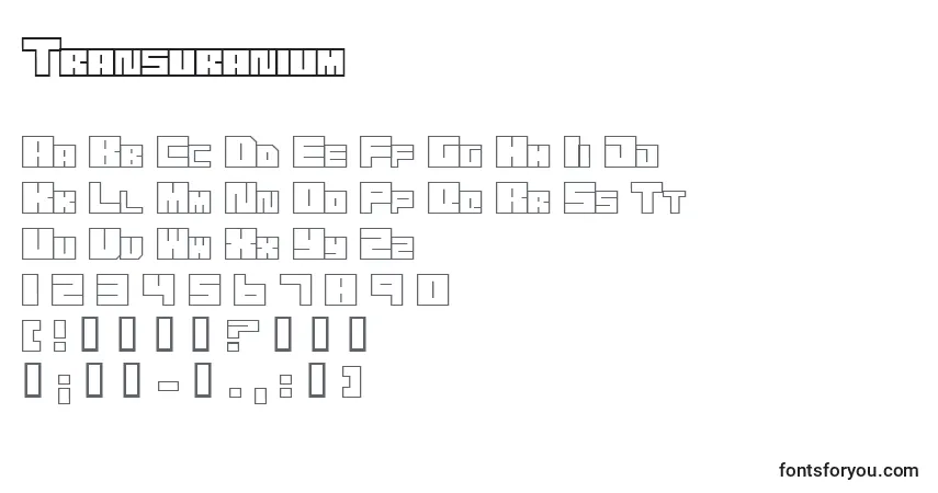 Schriftart Transuranium – Alphabet, Zahlen, spezielle Symbole