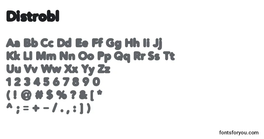 Schriftart Distrobl – Alphabet, Zahlen, spezielle Symbole