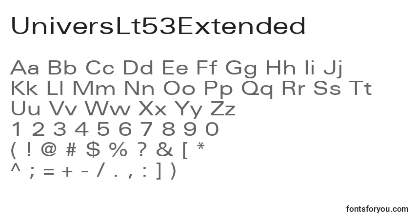 A fonte UniversLt53Extended – alfabeto, números, caracteres especiais