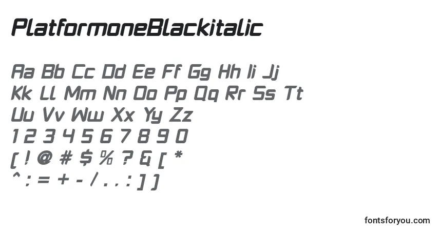 PlatformoneBlackitalic font – alphabet, numbers, special characters