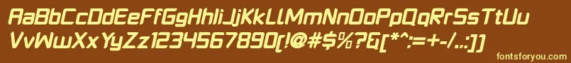 PlatformoneBlackitalic-Schriftart – Gelbe Schriften auf braunem Hintergrund