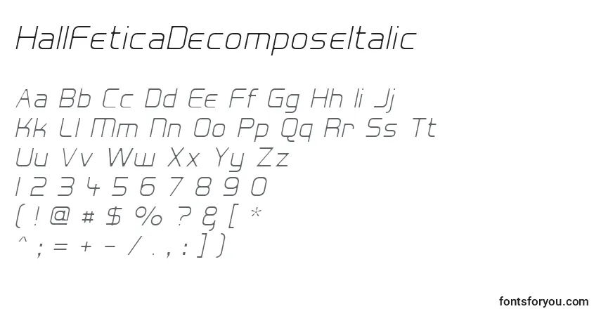 Czcionka HallFeticaDecomposeItalic – alfabet, cyfry, specjalne znaki