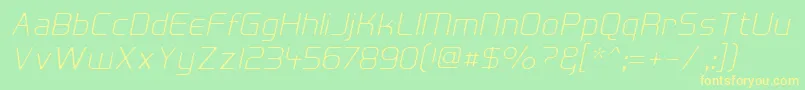 フォントHallFeticaDecomposeItalic – 黄色の文字が緑の背景にあります