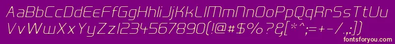 Fonte HallFeticaDecomposeItalic – fontes amarelas em um fundo roxo