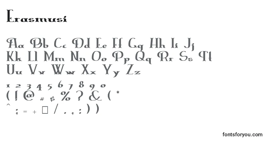 A fonte Erasmusi – alfabeto, números, caracteres especiais