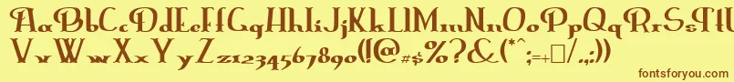 フォントErasmusi – 茶色の文字が黄色の背景にあります。