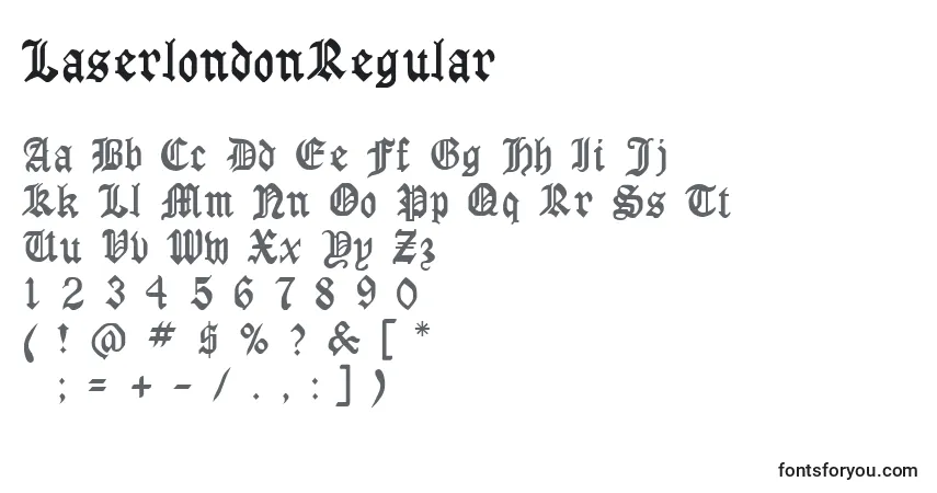 Schriftart LaserlondonRegular – Alphabet, Zahlen, spezielle Symbole