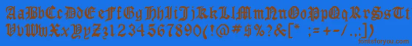 フォントLaserlondonRegular – 茶色の文字が青い背景にあります。