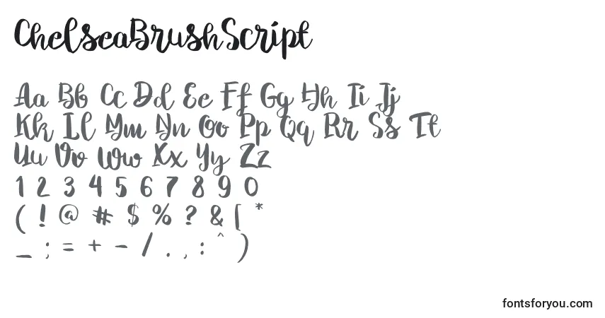 Schriftart ChelseaBrushScript – Alphabet, Zahlen, spezielle Symbole