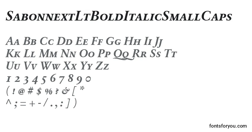 A fonte SabonnextLtBoldItalicSmallCaps – alfabeto, números, caracteres especiais