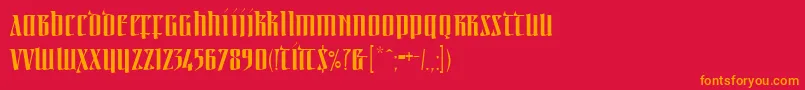 フォントLinotypeirishtext – 赤い背景にオレンジの文字