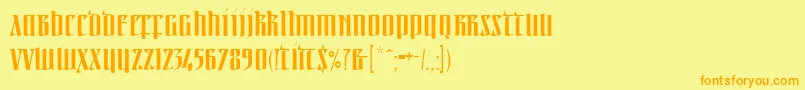Saiba mais sobre a fonte Linotypeirishtext Fonte Linotypeirishtext – fontes laranjas em um fundo amarelo