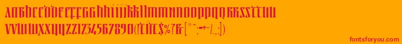 Linotypeirishtext-Schriftart – Rote Schriften auf orangefarbenem Hintergrund