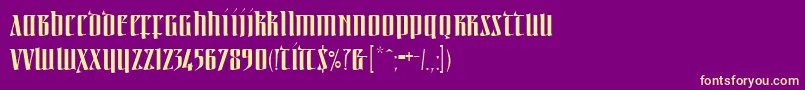 Fonte Linotypeirishtext – fontes amarelas em um fundo roxo