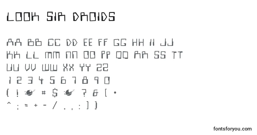Czcionka Look Sir Droids – alfabet, cyfry, specjalne znaki