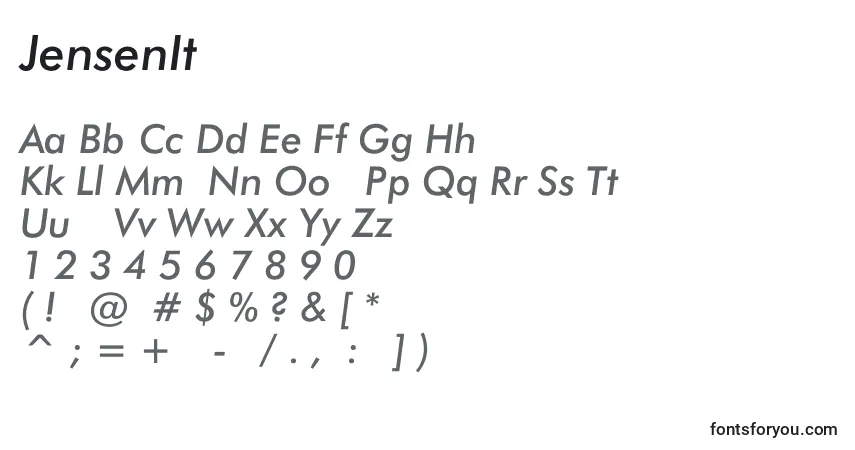 Шрифт JensenItalic – алфавит, цифры, специальные символы