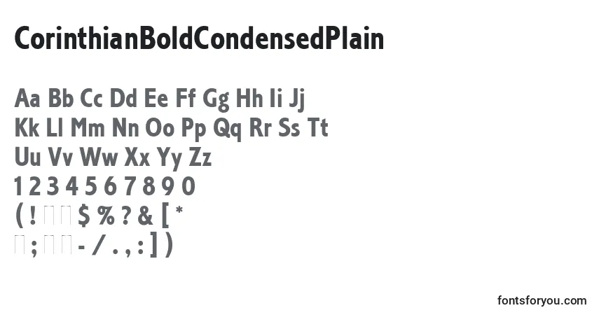 A fonte CorinthianBoldCondensedPlain – alfabeto, números, caracteres especiais