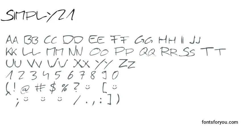 Czcionka Simply21 – alfabet, cyfry, specjalne znaki