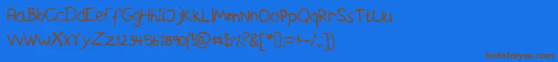 フォントAskeshandwriting – 茶色の文字が青い背景にあります。