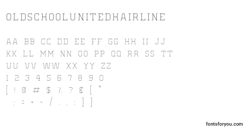 A fonte OldSchoolUnitedHairline – alfabeto, números, caracteres especiais