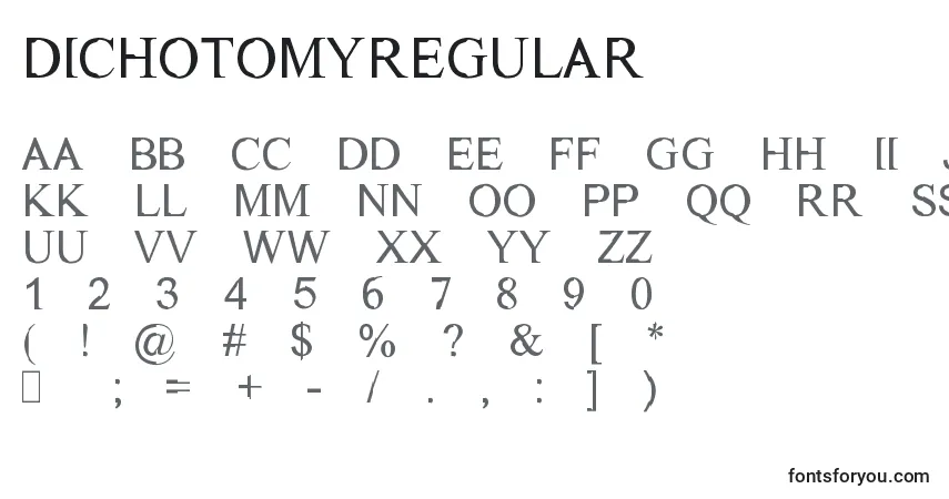 A fonte DichotomyRegular – alfabeto, números, caracteres especiais