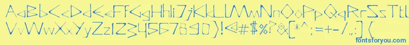 フォントDeadlyTypeface – 青い文字が黄色の背景にあります。