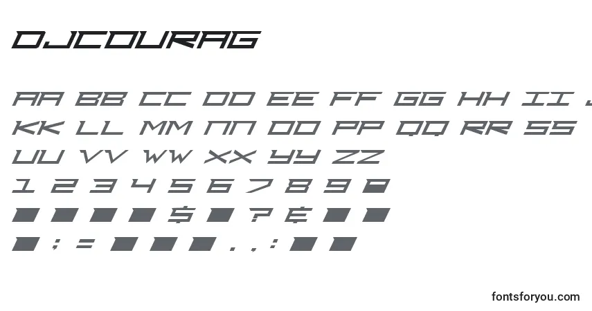 Schriftart Djcourag – Alphabet, Zahlen, spezielle Symbole