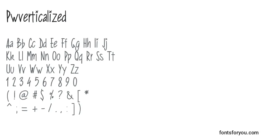 Czcionka Pwverticalized – alfabet, cyfry, specjalne znaki