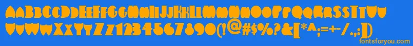 Flatironnf-Schriftart – Orangefarbene Schriften auf blauem Hintergrund