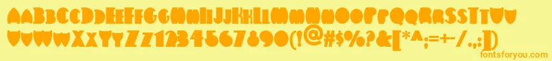 Flatironnf-Schriftart – Orangefarbene Schriften auf gelbem Hintergrund