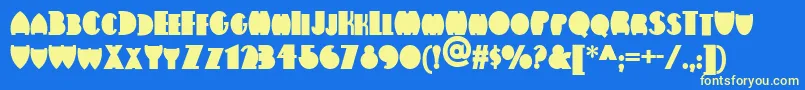 Flatironnf-Schriftart – Gelbe Schriften auf blauem Hintergrund